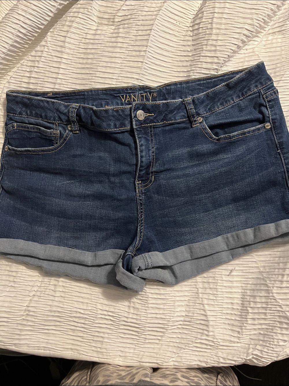 Vanity Dark Blue Rolled Cuff Denim Shorts